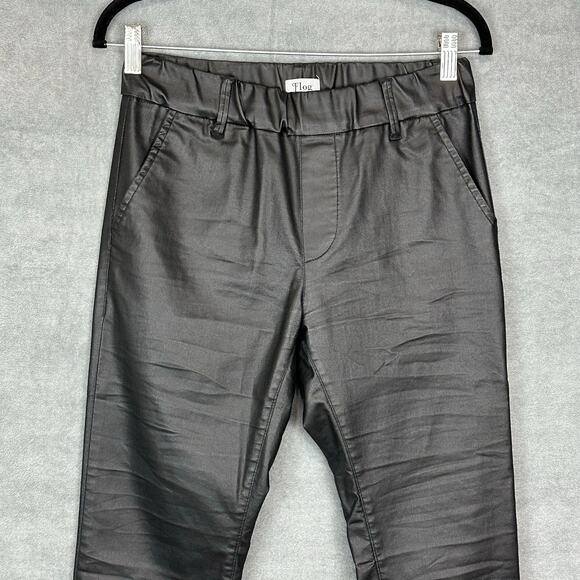 Bevy Flog Pants Womens 28 Black Vegan Leather Coated Pullon Pockets Quiet Luxury - Picture 2 of 13